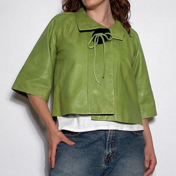 Vintage Y2K REAL LEATHER Avant Garde Cropped Jacket! Medium - Picture 7 of 9